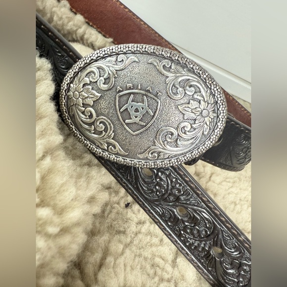 Ariat Boy's Tooled Western Belt with Removable Buckle size 24 30in black leather - Picture 9 of 17